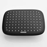 Square matte black rain shower head front view with evenly spaced silicone nozzles