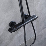 Matte black thermostatic shower mixer bar with 40°C safety stop and dual shower outlets