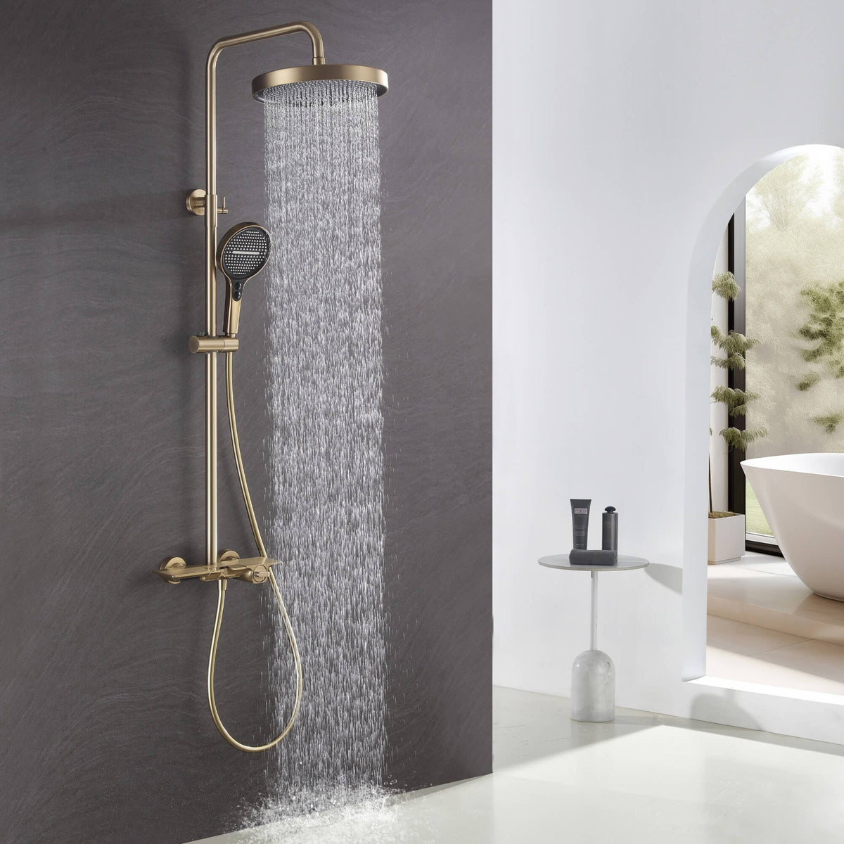 Modern 3-Function Shower System with Rainfall Head, Hand Spray & Waterfall Outlet
