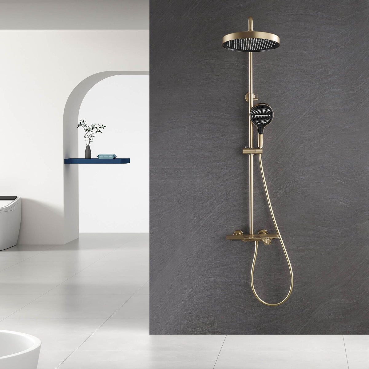 Modern 3-Function Shower System with Rainfall Head, Hand Spray & Waterfall Outlet