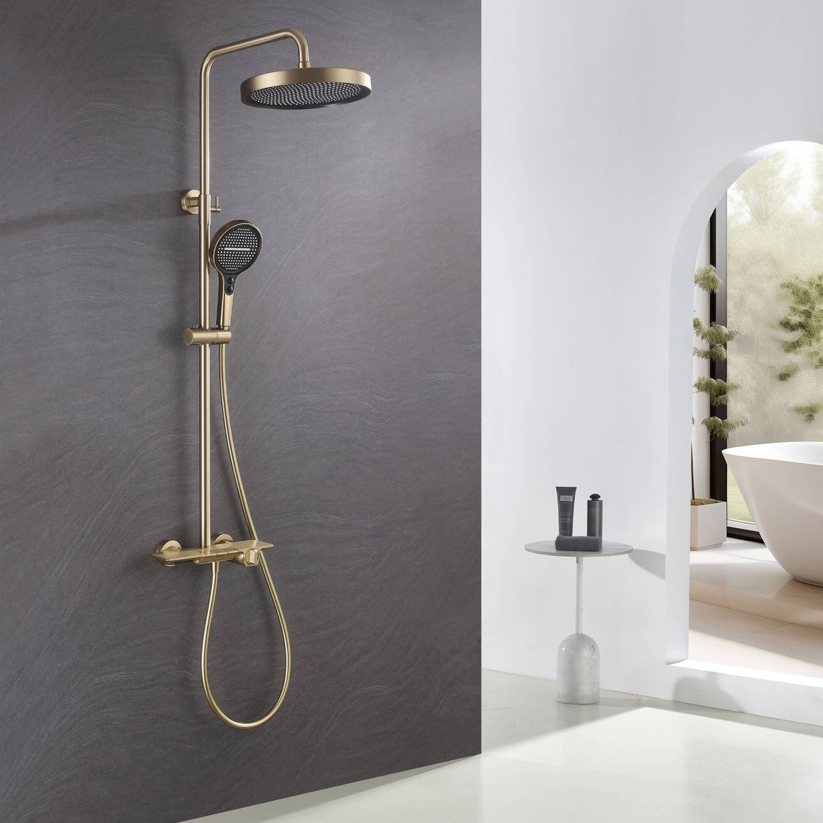 Modern 3-Function Shower System with Rainfall Head, Hand Spray & Waterfall Outlet