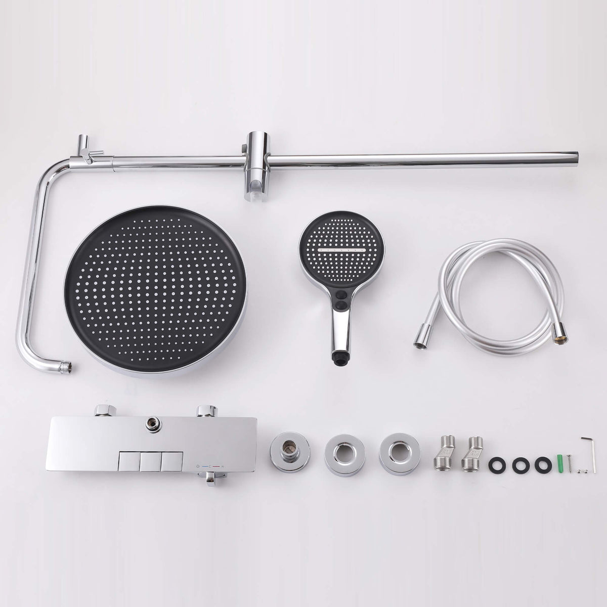 Modern 3-Function Shower System with Rainfall Head, Hand Spray & Waterfall Outlet