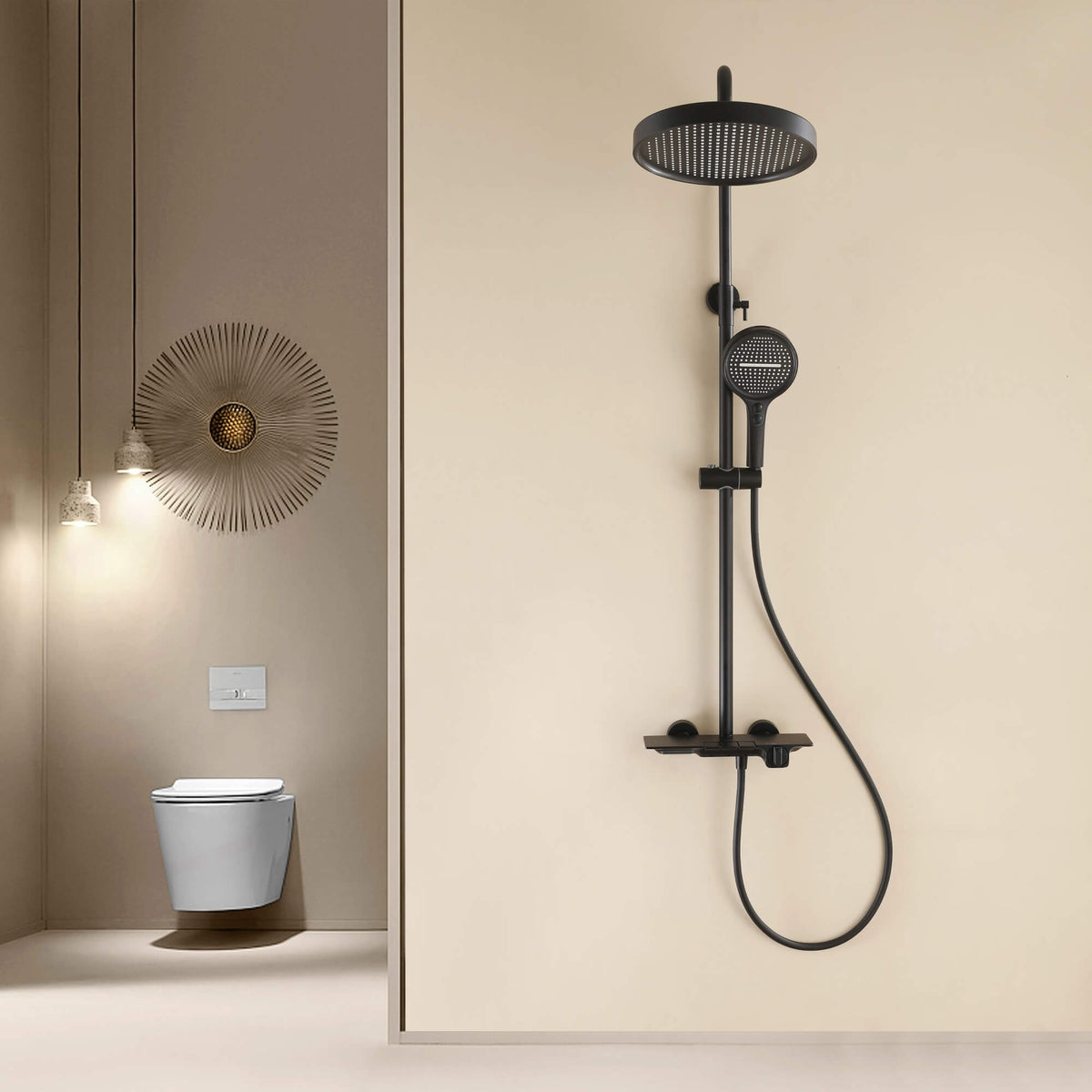 Modern 3-Function Shower System with Rainfall Head, Hand Spray & Waterfall Outlet