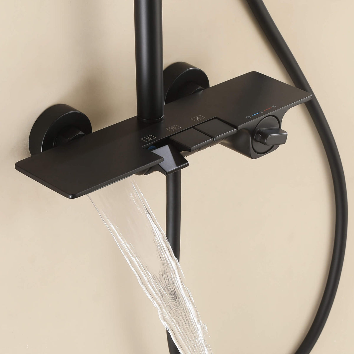 Modern 3-Function Shower System with Rainfall Head, Hand Spray & Waterfall Outlet