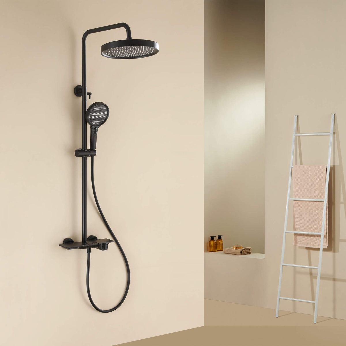 Modern 3-Function Shower System with Rainfall Head, Hand Spray & Waterfall Outlet