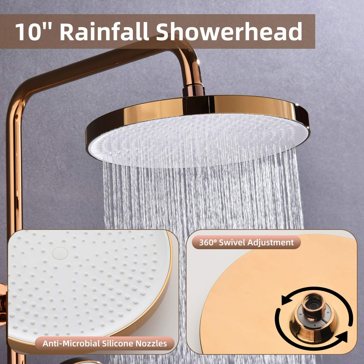 3-Function Exposed Stainless Steel Rain Shower Column with Waterfall Tub Filler
