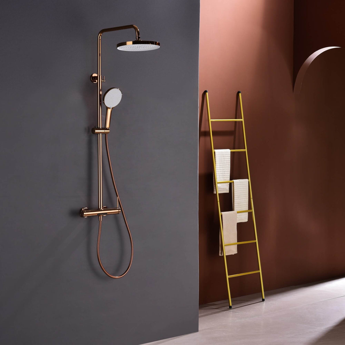 3-Function Exposed Stainless Steel Rain Shower Column with Waterfall Tub Filler