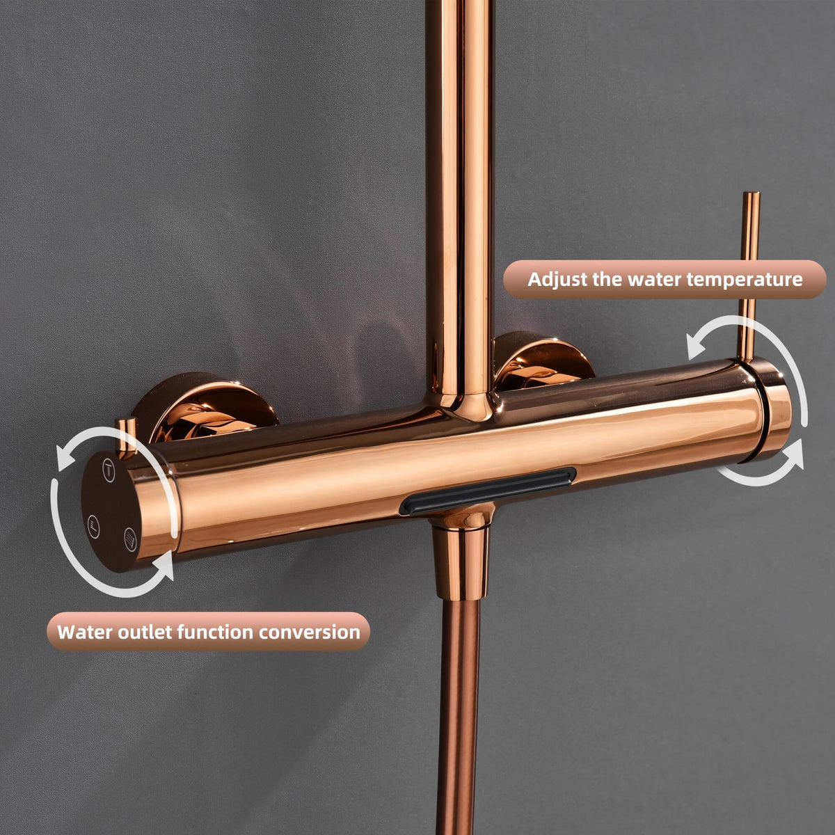 3-Function Exposed Stainless Steel Rain Shower Column with Waterfall Tub Filler