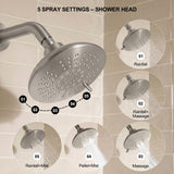 Shower System with 5-Setting Shower Head and 3-Setting Handheld Spray