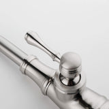 Single handle bathroom faucet lever detail with brushed nickel finish