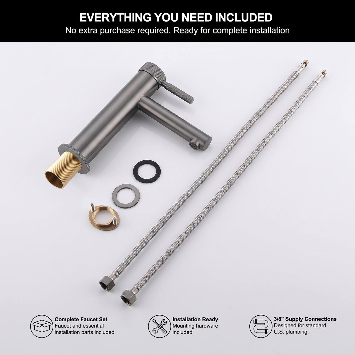 Modern Brass Bathroom Faucet Single-Hole Basin Mixer Tap with Knurled Handle