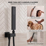 Rectangular hand shower designed for precise hair rinsing, washing pets and cleaning bathtub or tile surfaces