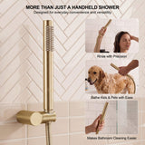 Cylindrical hand shower for targeted hair rinsing, washing children and pets, and cleaning bathtub surfaces