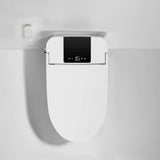 White smart bidet toilet with closed lid and integrated LED display
