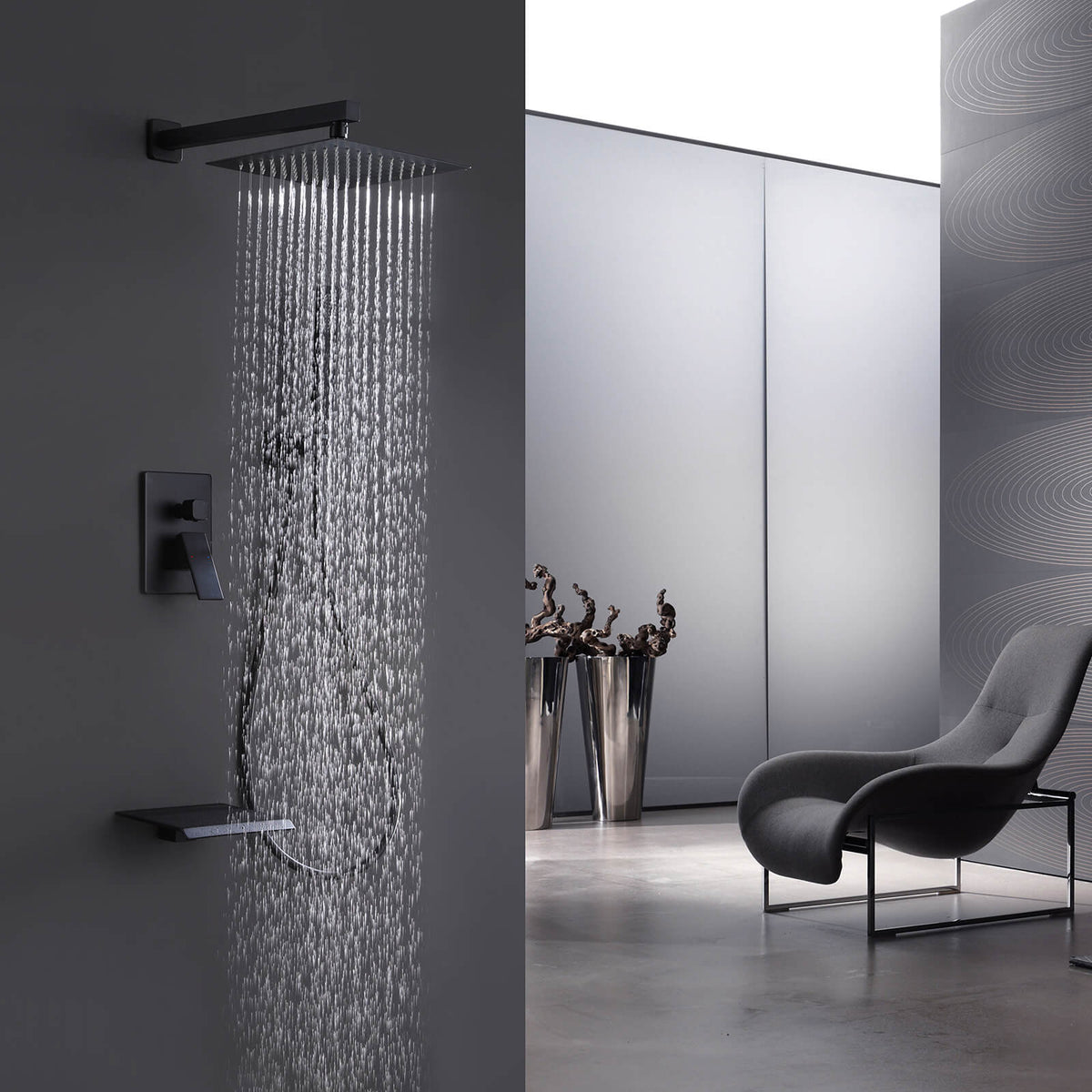 3-Function Concealed Rain Shower System with Waterfall Tub Spout