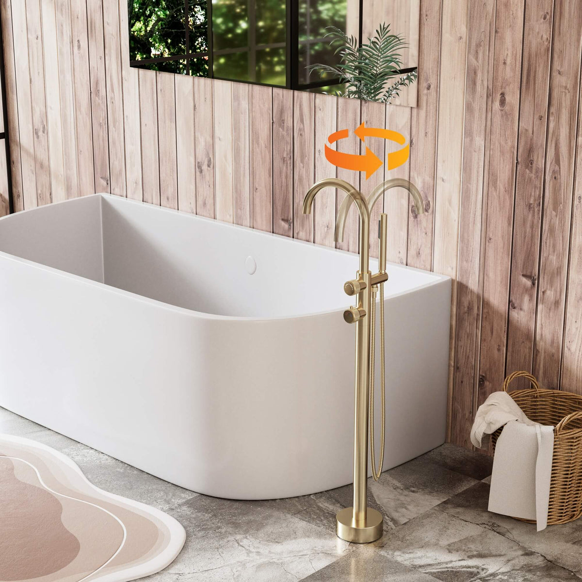 Brushed Gold 316 Stainless Steel Outdoor Freestanding Tub Faucet with Hand Shower