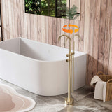 Brushed Gold 316 Stainless Steel Outdoor Freestanding Tub Faucet with Hand Shower