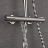 Brushed nickel thermostatic shower mixer with integrated waterfall water outlet