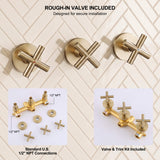 Included concealed brass valve body with hot, cold and diverter controls using standard U.S. 1/2-inch NPT ports
