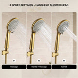 Hand shower wand demonstrating massage, rainfall and mixed spray modes for rinsing and daily bathroom use