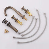 Vintage 3-piece bathroom faucet set with valves, supply hoses and pop-up drain