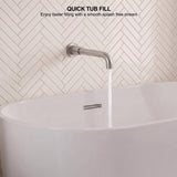Curved wall-mounted bath spout delivering a smooth steady stream for convenient and controlled tub filling