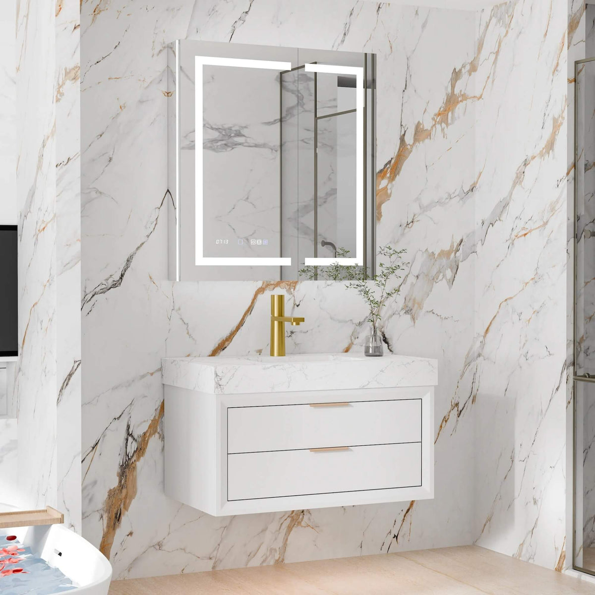 36-Inch Floating Bathroom Vanity with LED Lighting & 2 Drawers
