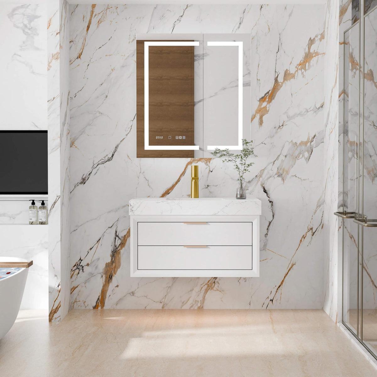 36-Inch Floating Bathroom Vanity with LED Lighting & 2 Drawers