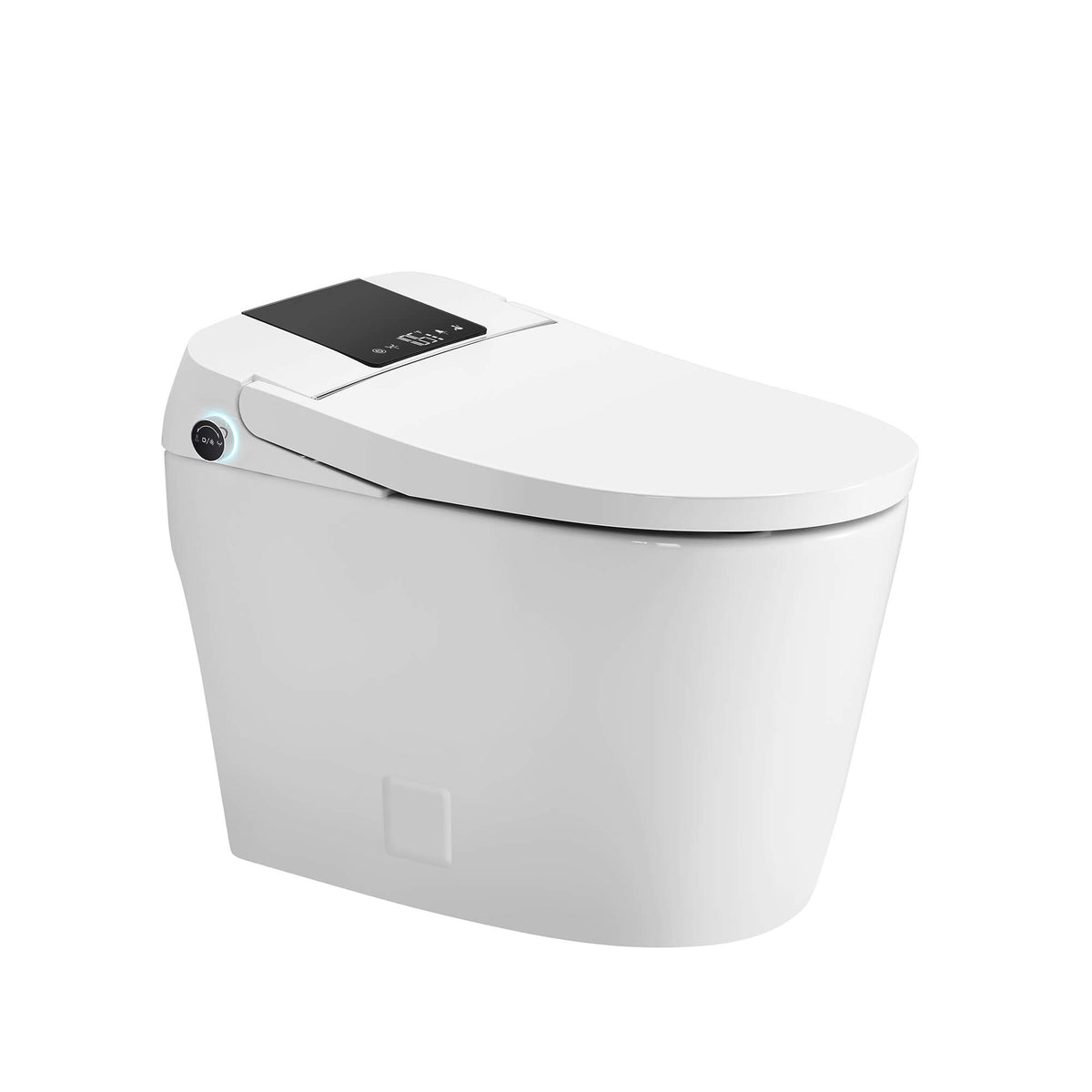 White smart bidet toilet with auto flush, heated seat and digital display