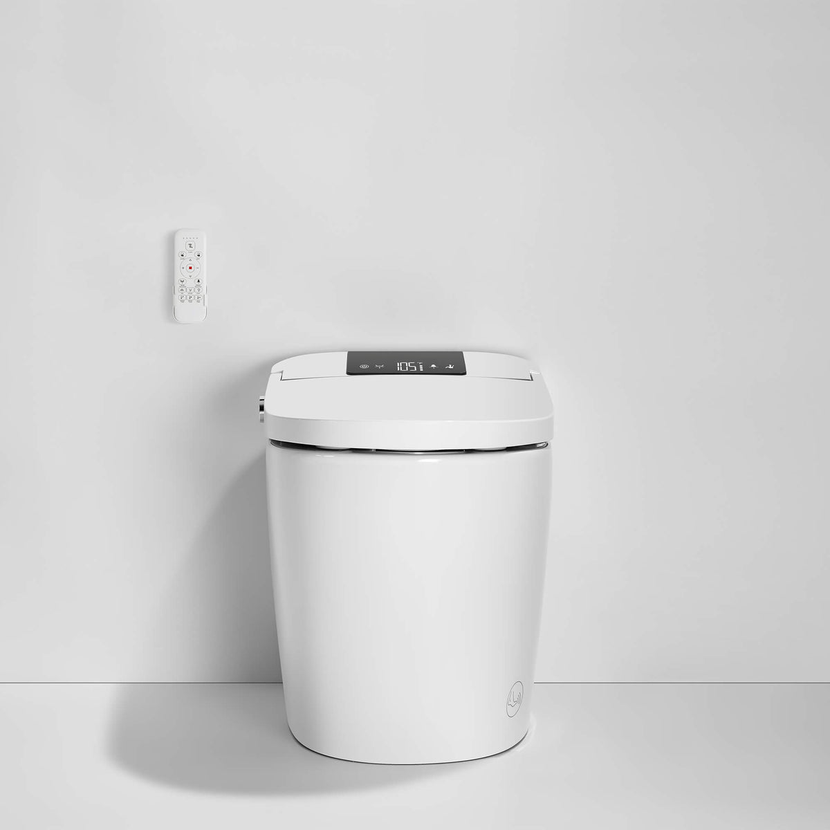 White smart bidet toilet with heated seat, LED display and remote control