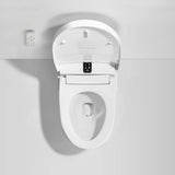 White smart bidet toilet with open lid, heated seat and remote control