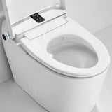 White smart bidet toilet with open heated seat and integrated wash functions