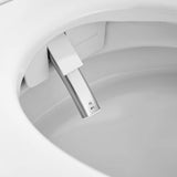 White smart bidet toilet with self-cleaning wash nozzle for personal cleansing