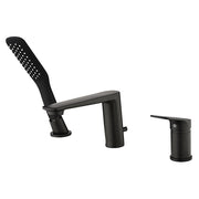 Deck-Mounted Bathtub Faucet with Compact Hand Shower and Single Lever