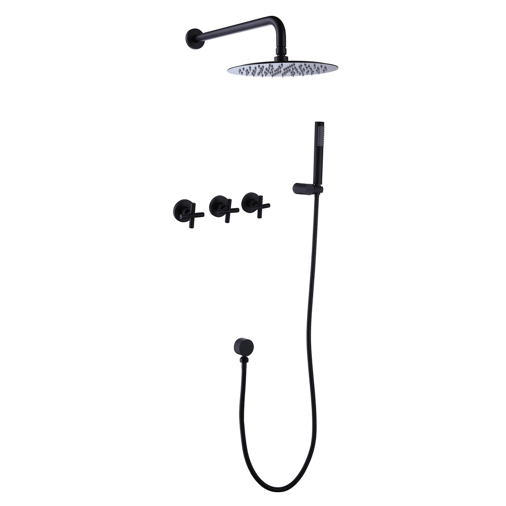 Black Shower Faucet Set with 10 Inch High Pressure Rain Showerhead and Handheld Spray RB0870