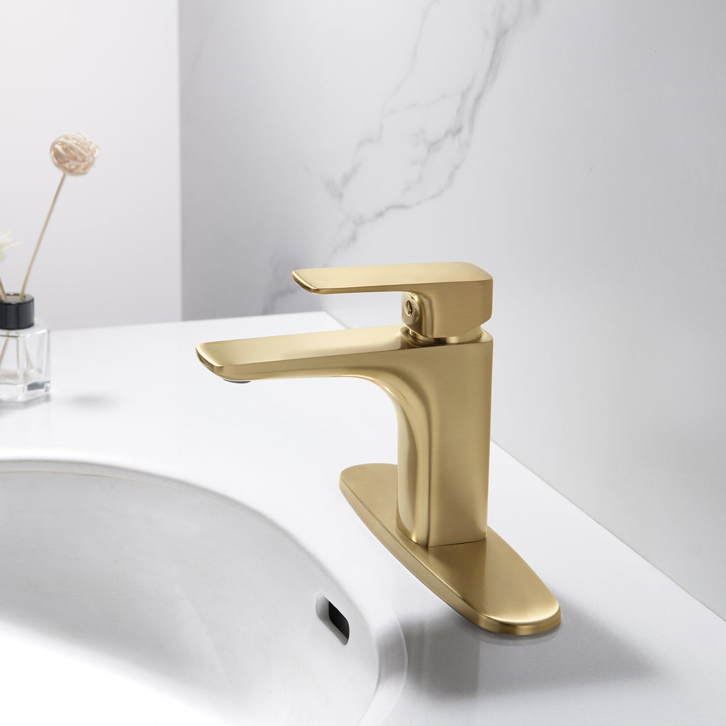 Single Handle Gold Bathroom Faucet with Deck Plate RB0877