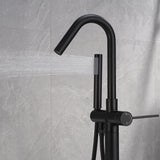 Floor-Mounted Freestanding Bathtub Faucet with High Arc Spout and Hand Shower
