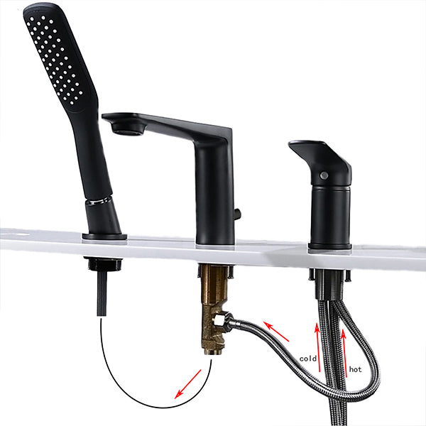 Deck-Mounted Bathtub Faucet with Compact Hand Shower and Single Lever