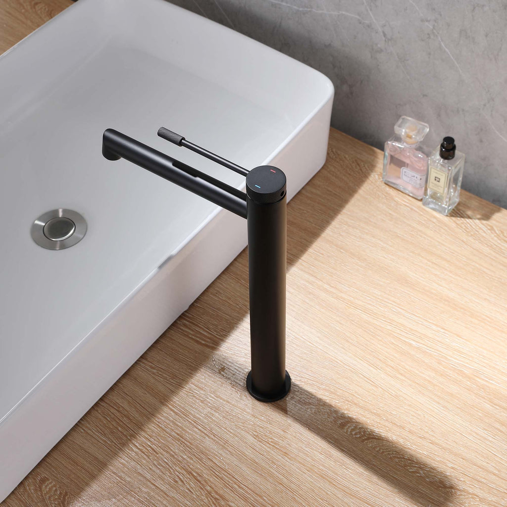 Single Hole Single Handle Bathroom Vessel Sink Faucet with Supply Hose Matte Black AD5908MB