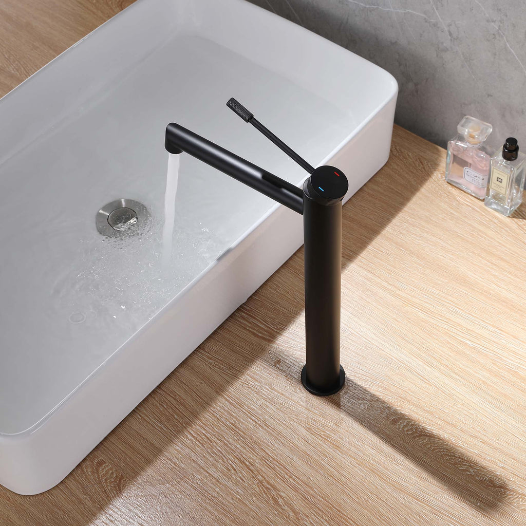 Single Hole Single Handle Bathroom Vessel Sink Faucet with Supply Hose Matte Black AD5908MB