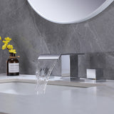 Modern Waterfall Spout Two Handle 3 Hole Bathroom Sink Faucet