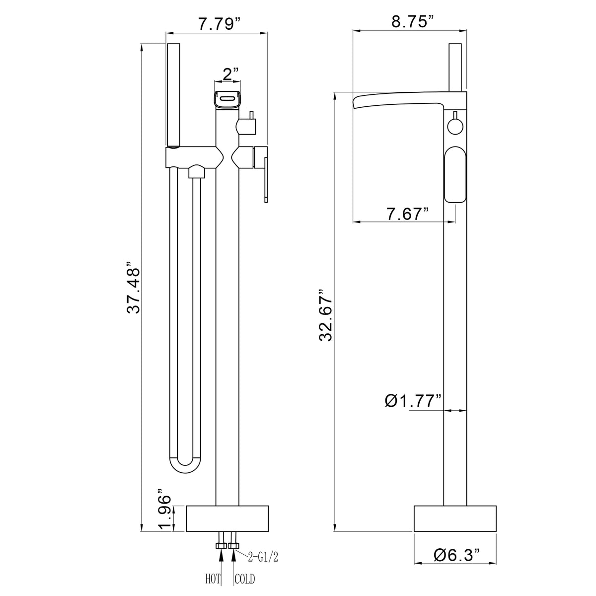Freestanding Bathtub Faucet with Handheld Shower Floor Mounted Tub Filler Mixer