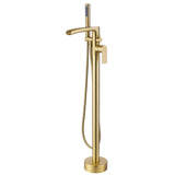 Freestanding Floor Mount Waterfall Spout Bathtub Filler Faucet with Handle Sprayer JK0045