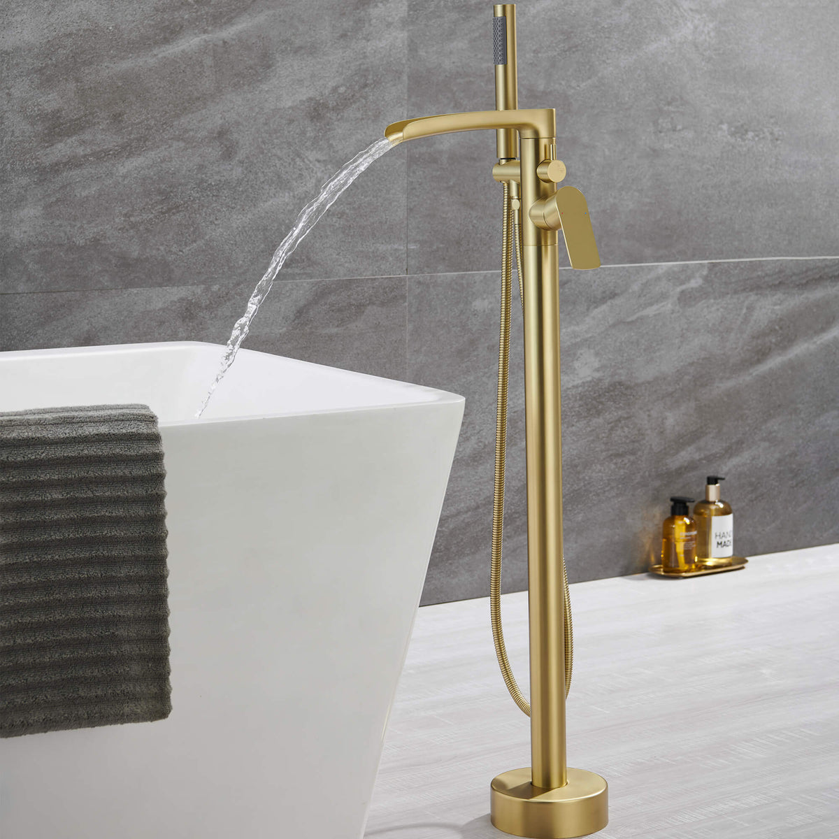 Freestanding Bathtub Faucet with Handheld Shower Floor Mounted Tub Filler Mixer