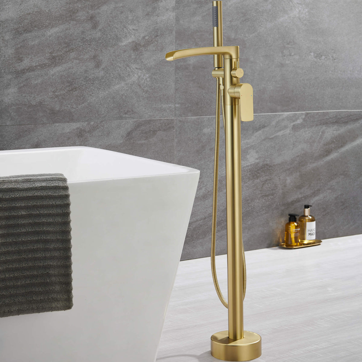 Freestanding Bathtub Faucet with Handheld Shower Floor Mounted Tub Filler Mixer