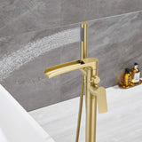Freestanding Floor Mount Waterfall Spout Bathtub Filler Faucet with Handle Sprayer JK0045
