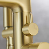 Freestanding Floor Mount Waterfall Spout Bathtub Filler Faucet with Handle Sprayer JK0045