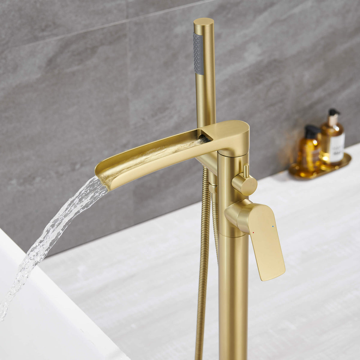 Freestanding Bathtub Faucet with Handheld Shower Floor Mounted Tub Filler Mixer