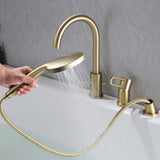 Deck Mount Pull Out Bathroom Tub Faucet Brushed Gold Bathtub Bath Faucet Set JK0051