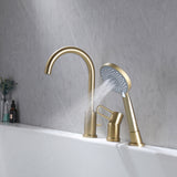 Deck Mount Pull Out Bathroom Tub Faucet Brushed Gold Bathtub Bath Faucet Set JK0051